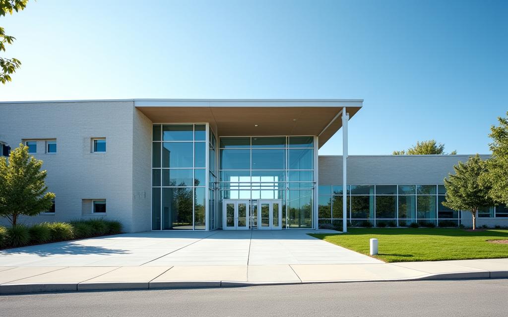 Façade d'un lycée moderne et accueillant